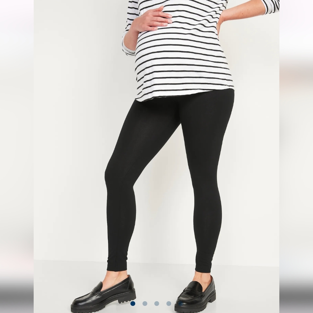 Old Navy Maternity Medium Black Jersey Knit Leggings Full Panel Pants Stretchy